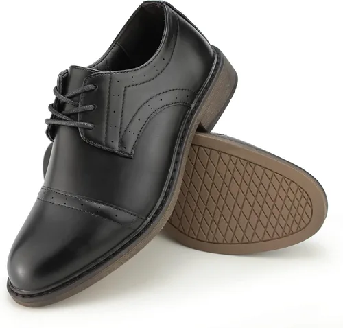 Vista 4 de Hawkwell Zapatos de vestir para niños con punta de ala clásicos y formales (niños pequeñosniños grandesjóvenes), 0 Little Kid