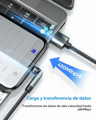 Vista 4 de Kuulaa Cable de carga magnético de 7 pines, cable de carga magnético giratorio 540 de 3 pies, transferencia de datos de carga rápida de 3 A, cables