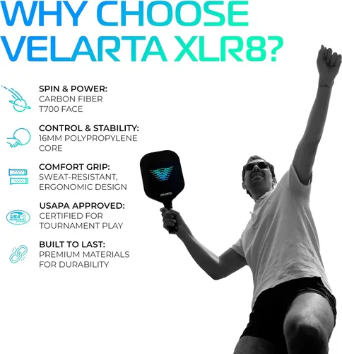 Vista 3 de Velarta Professional Pickleball Paddles – Best Pickleball Paddle - Pickleball Paddles Carbon Fiber T700 - USAPA Approved - 16mm Paddle Racket for
