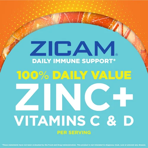 Vista 2 de Zicam Apoyo inmunológico diario, suplemento de gomita, zinc, vitamina C y vitamina D, sabor cítrico y fresa, 70