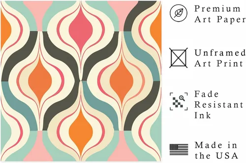 Vista 2 de Ethan Taylor Abstract Wall Art Prints Unframed Square Posters 'Retro 70s Hippie Groovy Pattern VI' Retro Home Décor for Living Room, Bedroom