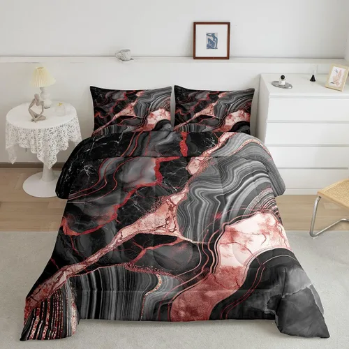 Vista 35 de Juego de edredón de mármol negro individual, ropa de cama dorada agrietada para adultos, hombres y mujeres, juegos de edredón de textura metálica