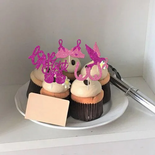 Vista 3 de Rsstarxi Paquete de 24 adornos para cupcakes con purpurina para concientización sobre el cáncer de mama, cinta rosa con purpurina para lucha contra
