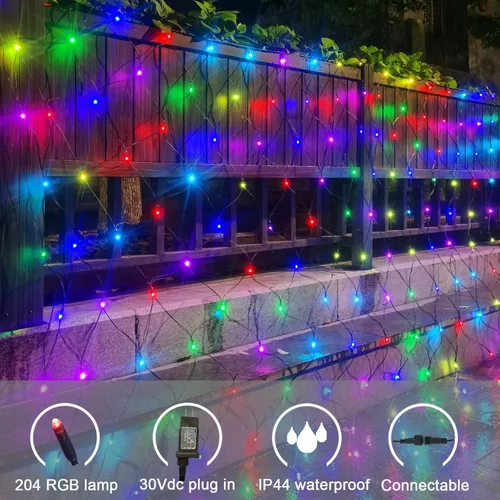 Vista 7 de OYCBUZO 204 luces LED de red, 9.8 pies x 6.6 pies, 35 colores cambiantes, cadena de luces de malla de Navidad, luces de hadas conectables