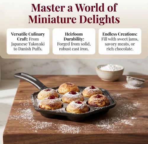 Vista 2 de WUWEOT Sartén antiadherente Aebleskiver, plancha Takoyaki de hierro fundido para hacer panqueques Munk, bolas de panqueques, poffertjes, puffs