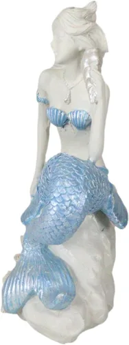 Vista 4 de Ebros Gift Diosa náutica del océano, bonita sirena con cola azul, concha, concha, estatua decorativa de 8 pulgadas de alto, diseño de sirenas
