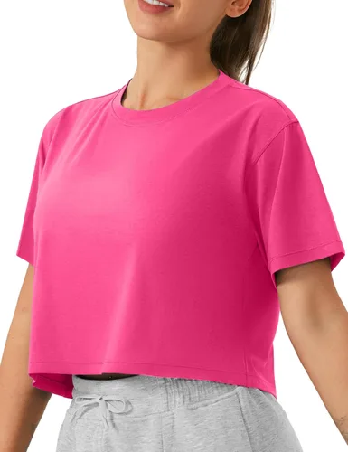 Vista 15 de THE GYM PEOPLE - Camiseta de entrenamiento para mujer, manga corta, básica, recortada, deportiva, de yoga, para correr, estilo boxy Verde militar
