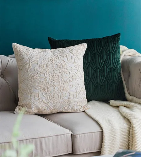 Vista 2 de DOKOT - Fundas para almohadón bordadas cuadradas 100% algodón con cremallera para decoración del hogar 20x20 pulgadas (50x50 cm) Beige