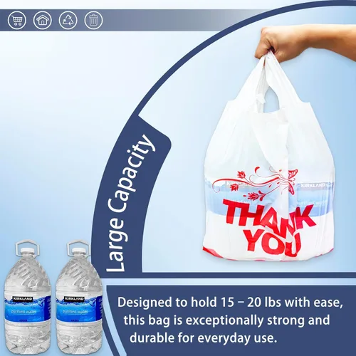 Vista 5 de YoYoRain Bolsas blancas de agradecimiento, 100 bolsas para camisetas, bolsas para llevar, bolsas de comestibles, reutilizables y desechables