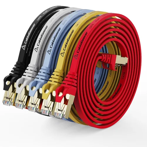 Vista 16 de CableGeeker Cables Ethernet planos blindados Cat8, 1 pie, paquete de 5, todo negro Negro (All-Black)