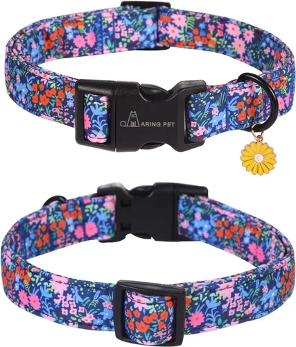 Vista 75 de Aring Pet Collar de algodón, ligero y ajustable, con hebilla de liberación rápida, para perros pequeños, medianos y grandes, para cachorros, S, Hoja