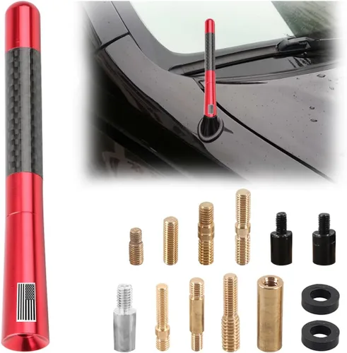 Vista 17 de BESULEN Antena Corta de Coche, Antena de Radio de Auto de 3.1 Pulgadas de Fibra de Carbono con Bandera Americana de Aluminio para Recepción AM/FM