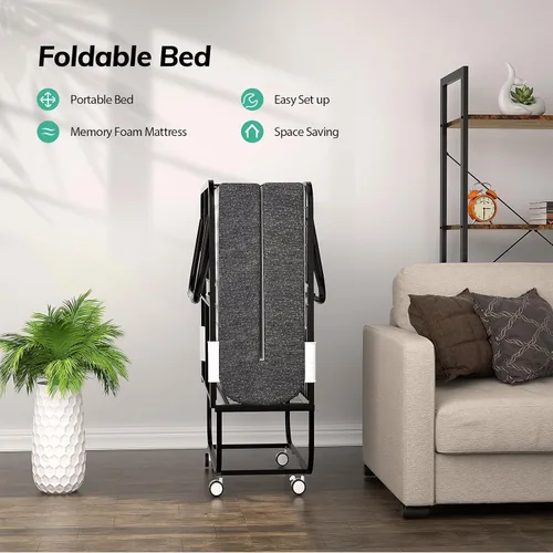 Vista 7 de Cama plegable con colchón de 75 x 38 pulgadas, cama plegable adicional con colchón de espuma viscoelástica de 5 pulgadas y marco súper resistente