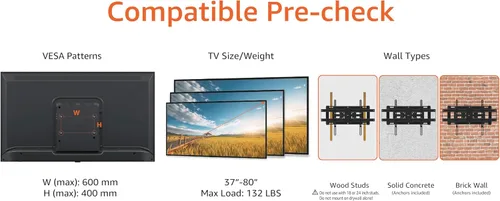 Vista 2 de Amazon Basics Soporte de TV articulado de movimiento completo de doble brazo resistente para televisores de 37" a 80" de hasta 132 libras