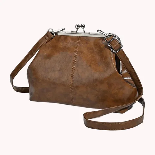 Vista 7 de Kiss Lock - Bolso cruzado vintage para mujer, de piel sintética retro, bolso de mano de noche, bolso grande marrón para otoño e invierno