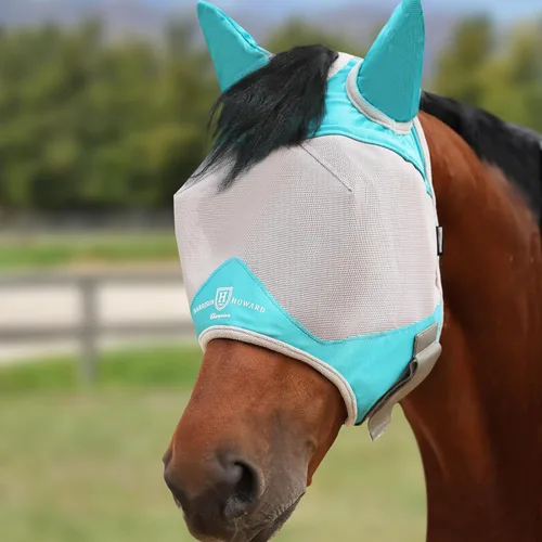 Vista 13 de Harrison Howard Máscara de media cara con protección UV y transpirable para uso equino, cómoda, gris, XS