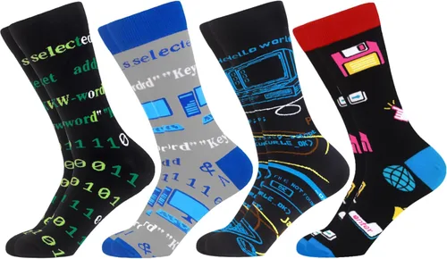 Vista 18 de WeciBor - 12 pares de calcetines de algodón peinado para hombre con diseños divertidos y locos, tamaño 7-10/10-13/13-15 Negro/Azul/Verde/Multicolor