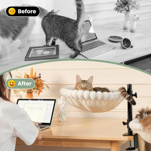 Vista 2 de JUNSPOW Double Cat Desk Bed, 360° Rotation, Holds 44lb, Adjustable, White