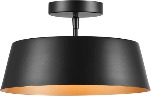Vista 13 de GLOBE Electric 60309 Lámpara de techo de montaje empotrado de 2 luces, negro mate, acentos de latón antiguo, pantalla de vidrio esmerilado