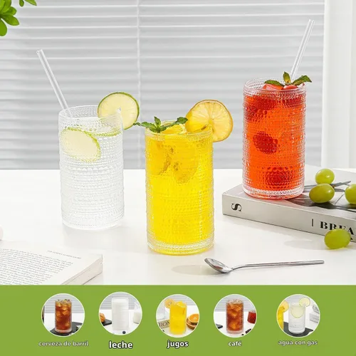 Vista 6 de Juego de 6 vasos de beber transparentes con tallo y pajitas (Juego de 12 vasos transparentes), 16 onzas