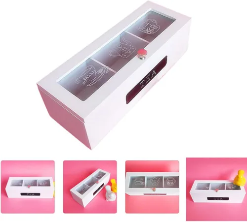 Vista 8 de Wood Tea Box with Top, Three-compartment Organizer