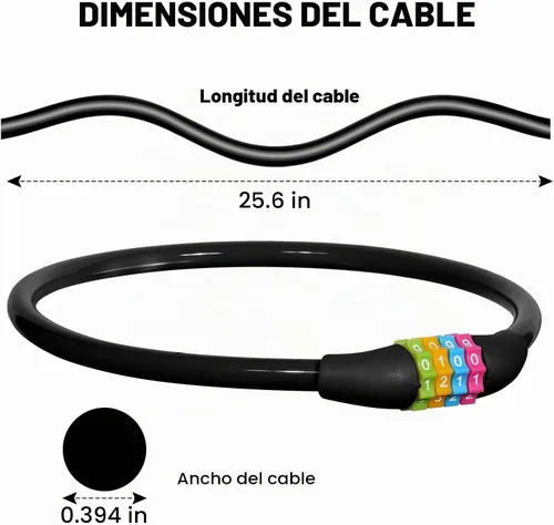 Vista 2 de Ainiv Candado de bicicleta, cable de bloqueo de bicicleta de 25 pulgadas
