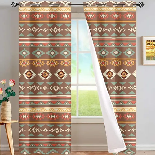 Vista 77 de Dreaweet African Tribal Blackout Curtains 63 Inch Long 2 Panels Set Bohemian Ethnic Geometric Grommet Top Thermal Insulated Curtains for Living Room