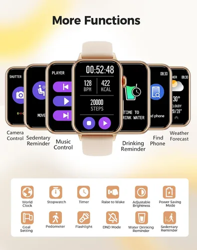 Vista 3 de Reloj inteligente de seguimiento de salud y fitness con monitor de oxígeno en sangre, presión arterial y frecuencia cardíaca las 24 horas del día