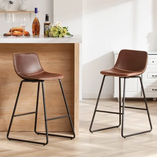 Vista 34 de HeuGah Juego de 2 taburetes de bar de piel sintética, sillas de comedor con patas de metal y respaldo suave, fáciles de montar