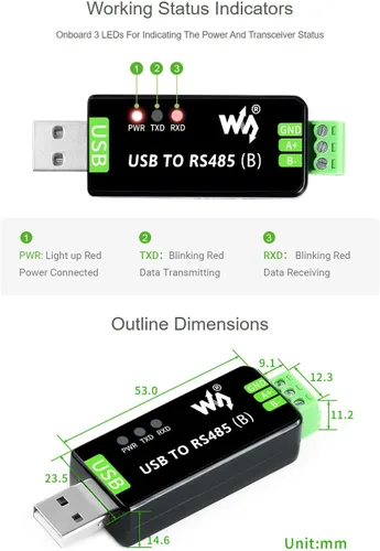 Vista 8 de waveshare USB industrial al convertidor bidireccional RS485 a bordo de circuitos múltiples CH343G originales