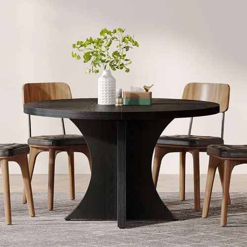 Vista 7 de Tribesigns - Mesa de comedor redonda para 4-6 personas, mesa de cocina de estilo granja de 47.24 pulgadas, mesa de comedor de madera con base