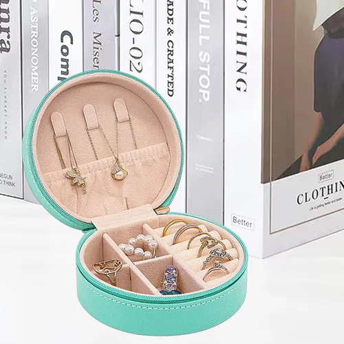 Vista 7 de Joyero de viaje, mini organizador portátil con cremallera, de piel sintética sintética, pequeñas cajas de almacenamiento para anillos, aretes