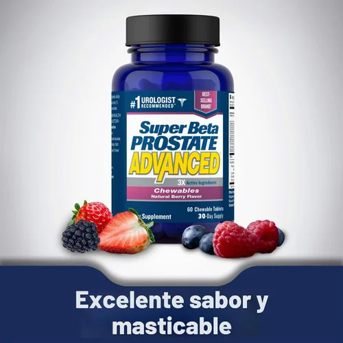 Vista 2 de SUPER BETA PROSTATE Advanced Chewables - Suplemento de apoyo de próstata para la salud masculina (60 masticables, 1 botella)