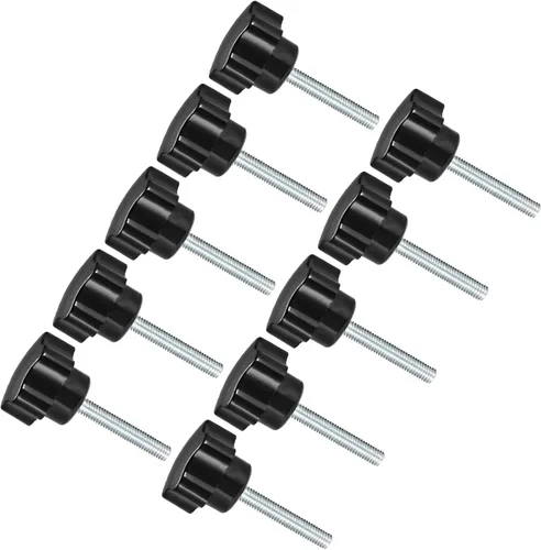 Vista 12 de Perillas de sujeción de estrella, rosca macho M6 x 0.394 pulgadas, cabeza de 1.220 in, mango de tornillo de pulgar de plástico, perno roscado negro
