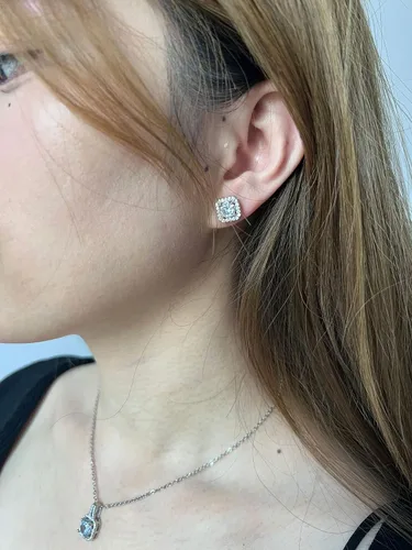 Vista 5 de Juego de 4 piezas de joyería con colgante de cristal de circón cuadrado brillante para mujer, boda, fiesta, graduación, regalos de vacaciones