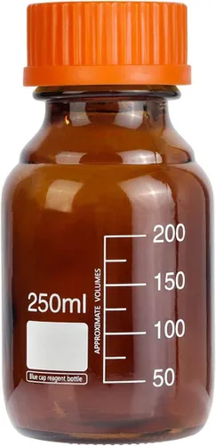 Vista 10 de Botellas ámbar de almacenamiento de medios de laboratorio, recipiente de vidrio graduado marrón GL45, tapa de rosca a prueba de fugas, multiusos Azul