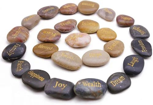 Vista 3 de BigOtters 25 piedras inspiradoras - Piedras de aliento con palabras grabadas para meditación, decoración de oficina en casa y cumpleaños, regalos