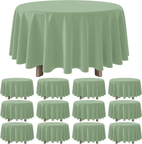 Vista 14 de 3 manteles color beige de 84 pulgadas para mesas redondas, mantel desechable de plástico marfil, mantel impermeable color crema para cumpleaños