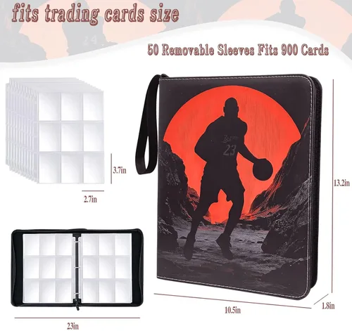 Vista 3 de Carpeta de tarjetas de baloncesto – Álbum de tarjetas de intercambio de 9 bolsillos de capacidad para 900, carpeta con 3 anillos, piel sintética