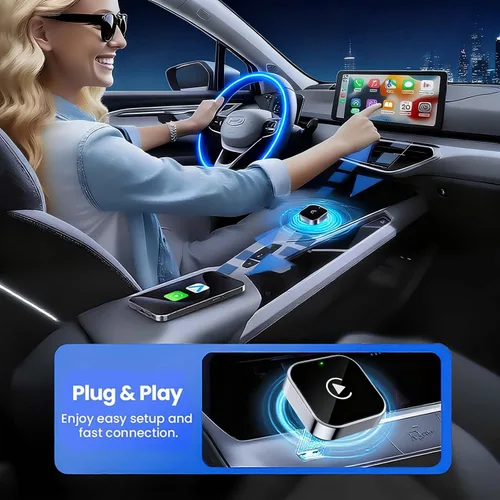 Vista 3 de Adaptador inalámbrico CarPlay y dongle automático Android, plateado brillante, conexión automática rápida, convertidor inalámbrico compacto