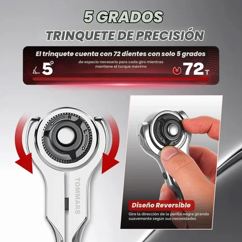 Vista 4 de TOMMARS Cabeza giratoria 1/2 "Drive Ratchet Roto Socket Wrench Herramienta