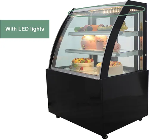 Vista 4 de TECHTONGDA Exhibición Refrigeradores Pastel Escaparate Curvo Refrigeración Display Case Gabinete de panadería comercial con luz LED blanca Piso