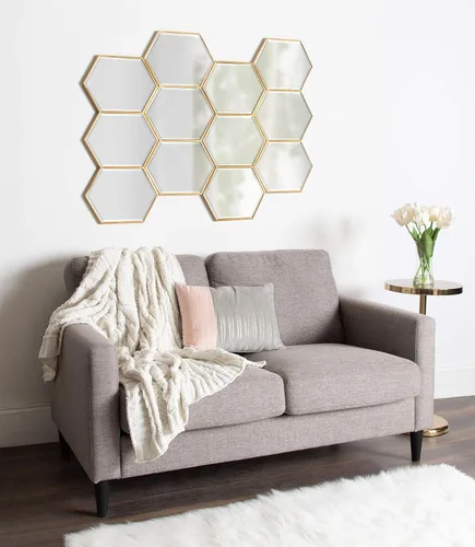 Vista 7 de Kate and Laurel Royce Modern Glam - Espejo de pared con trío hexagonal, 30 x 14, dorado
