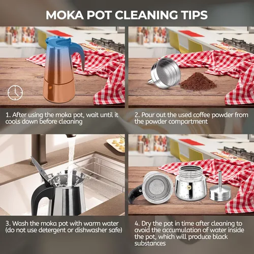 Vista 8 de Olla de Moka de 2 Tazas 100ml, Cafetera de Espresso de Acero Inoxidable, Cafetera de Percolador para Estufa, Cafetera Italiana de Estilo Clásico