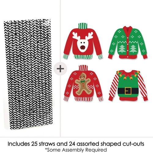 Vista 3 de Big Dot of Happiness Juego de 24 pajitas decorativas de papel para suéter feo, para fiestas de Navidad y Navidad