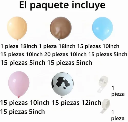 Vista 2 de Kit de arco de guirnalda de globos de vaca, 145 globos azules y marrones con estampado de vaca, globo de látex para cumpleaños, baby shower, granja