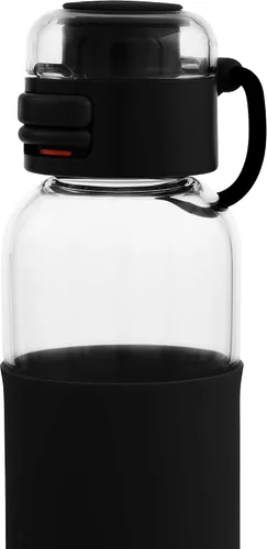 Vista 3 de SOMA - Botella de agua de vidrio con funda de silicona, tapa deportiva, 17 onzas, color negro