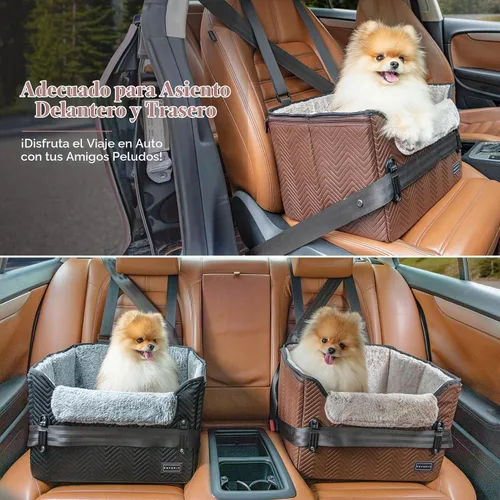 Vista 2 de PETSFIT - Asiento de automóvil impermeable, piel sintética, perros pequeños, hebillas seguras patentadas, correa de clip, cama transportadora