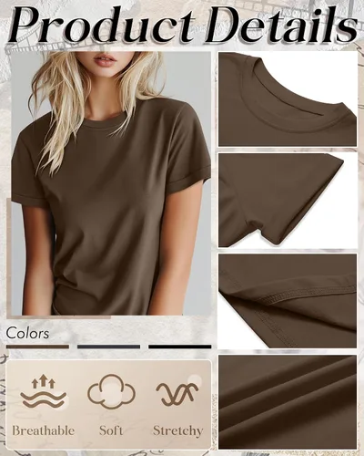 Vista 5 de Huukeay Paquete de 3 camisetas de algodón para mujer, estilo casual, de manga corta, cuello redondo, ajuste holgado, básica, lisa