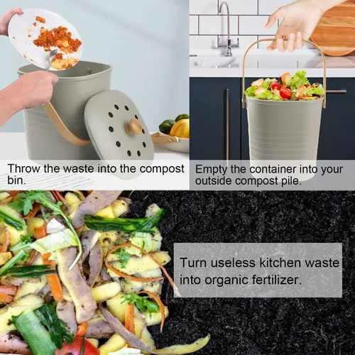 Vista 5 de Contenedor de Compost para Cocina, LALASTAR Cubo de Compost de Encimera con Tapa, Hecho de Fibra de Bambú Sostenible, Cubo de Compost
